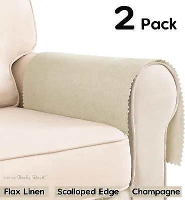 Set Of 2 Sofa Arm Protector Covers Armrest Slipcover Linen Scalloped Edge Champ • £19.95