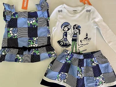 NWT Girls 4T Gymboree “SPRING PREP” Cotton Blue/Grn Patchwork SKIRT & 2 TOPS Set • $39.99