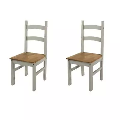 Pair Of 2 Dining Chairs Grey Waxed Solid Pine Wood Seat Kitchen Dining Room Set • $105.77