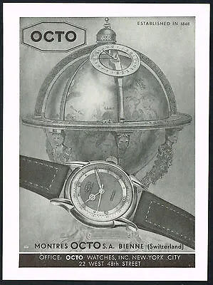 1940s Original Vintage Octo Watch MCM Globe Art Print Ad • $34.98