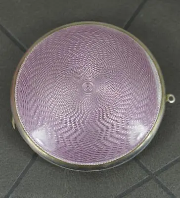 £92 • Buy English Sterling Silver And Lilac Purple Guilloche Enamel Compact