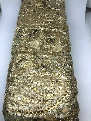 £6.99 • Buy B2) 1 Meter Lurex Sewing Trim Lace With Gold Metalic And Rhinestone Haberdashery