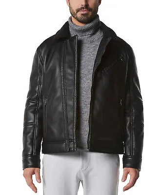 Marc New York Men's Asymmetrical Moto Jacket Faux-Shearling Collar Black Large • $35.63
