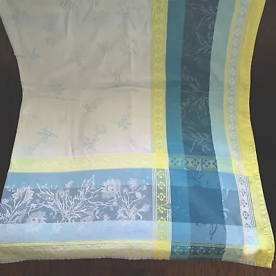 Vent Du Sud Large Jacquard All Cotton Tablecloth 96 X65  Blue Teal Lime EUC • $75