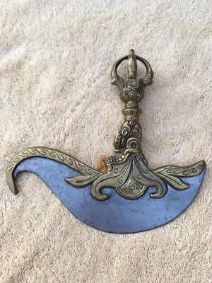 $69 • Buy Vintage Brass Tibetan Buddhist Vajra Ritual Chopper Steel Blade