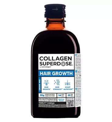 GOLD COLLAGEN SUPERDOSE Hair Growth Drink 30 Day Treatment - Multi Fruit 300ml • £20.99