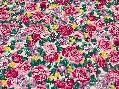 Robert Kaufman Pink Red Cabbage Roses Flowers Fabric Remnant 43  W X 53  L • $8.79