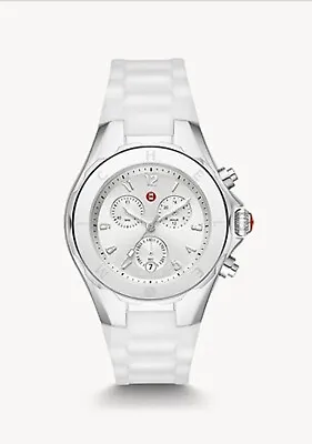 Michele Watch Jelly Bean Chronograph Silver Tone White Silicone Band BNIB • $280