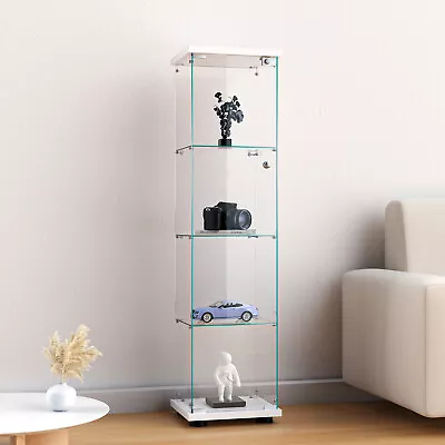 4-Shelf Glass Display Cabinet Glass Curio Cabinet Display Trophy Case Bookshelf • $155.99