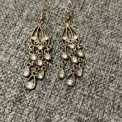 BN Vintage Edwardian Designer Style Silver Metal Sparkle Chandelier Earrings • £4.95