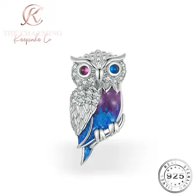 Owl Charm Genuine 925 Sterling Silver & Purple Crystal - Animal Gift • £16.99