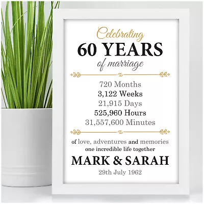 £15.95 • Buy Personalised Diamond 60th Wedding Anniversary Gifts 60 Years Of Marriage Mum Dad