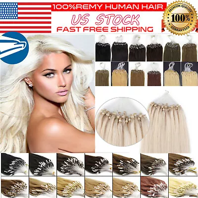 Micro Ring Loop Tip Remy Human Hair Extensions Straight Micro Beads Link Hair US • $24.44