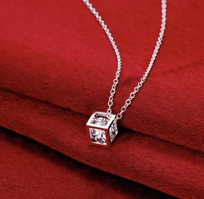 Women's Fashion Jewelry 925 Silver Plated Crystal Box Pendant Necklace Mom 45-6 • $9.25