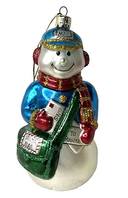 Hand Blown Glass Snowman Ornament Mailman Santa Letter 7” Santa’s Best • $19.99