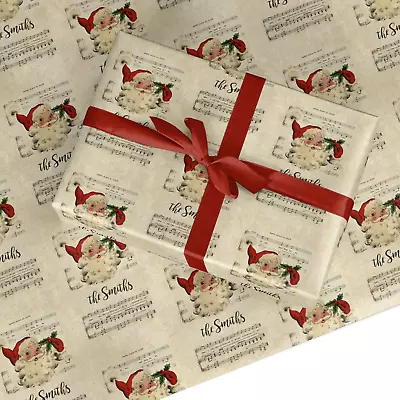 Personalised Christmas Wrapping Paper Vintage Song Santa Custom Name Gift Wrap • £4.50