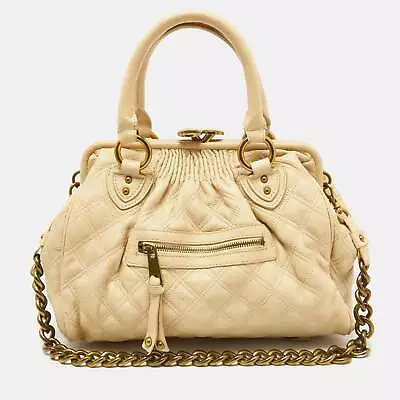 MARC JACOBS Light Beige Quilted Leather Stam Satchel • $475.15