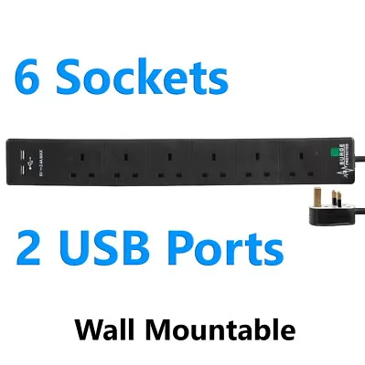 £17.95 • Buy Surge Protected Extension Lead 6 Gang Black 6 Way Multi Plug Socket USB 1/2/3/5m
