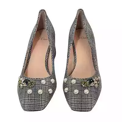 J. Crew Celia Pumps Size 11 Jeweled Glen Plaid Block Heel Embellished Shoe • $59