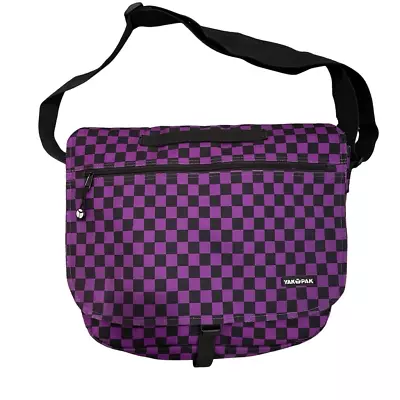Yak Pak Crossbody Messenger Bag Purple Black Checkerboard • $28