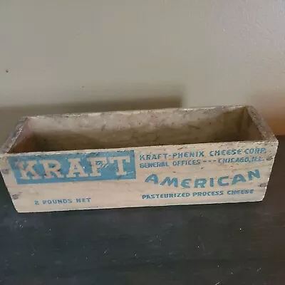 Vintage Wood Kraft American Cheese Box 2 Pound Blue Graphics  • $20