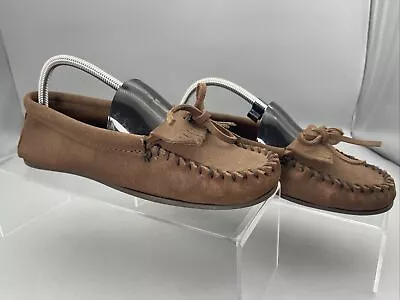 Vintage Minnetonka Moccasins 403F Kilty Suede Moccasin Sz 9.5 Brown Rubber Sole • $24.99