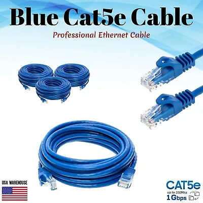 Cat5e Ethernet Patch Cable Blue 1.5 3 5 6 7 10 15 20 25 30 50 75 100 200 FT Lot • $3.50