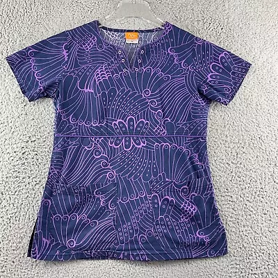 NRG Barco Scrubs Women's XSmall Purple Cut Out V Neck Button 2 Pocket Top • $13.63