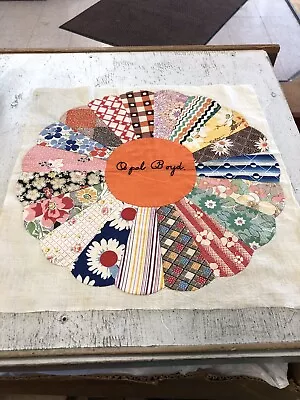 Antique Dresden Plate Quilt Block Feedsack Name Opal  Hand Stitch 14 In Square • $9.99