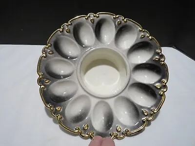 Vtg Raised Deviled Egg Plate W/center Bowl Gold Trim • $19.95