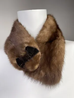Vintage 1960's Genuine Real Mink Fur Wrap Bow Stole 21” Neck Warmer Luxury Scarf • $34.95