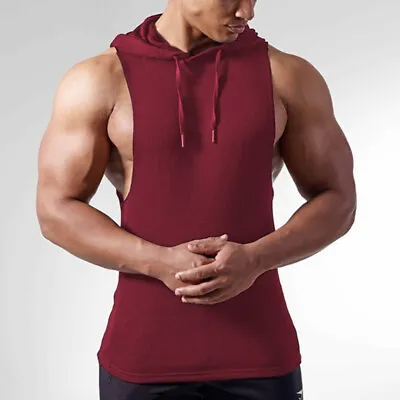 Mens Casual Hoodies Sleeveless Vest Tops Solid Color Gym Sports Fitness T-Shirt • $24.65