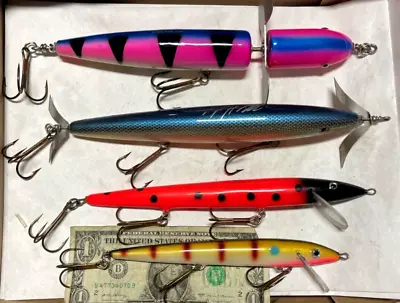 4 Ct. HAND CARVED WOOD Topwaters Swimbaits Lures Muskie Baits Bass Fishing • $26