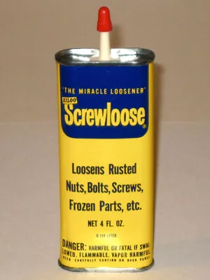 Vintage 1960s Siloo SCREWLOOSE Advertising Tin OIL Can! Rare 4 Oz Handy Oiler! • $24.99