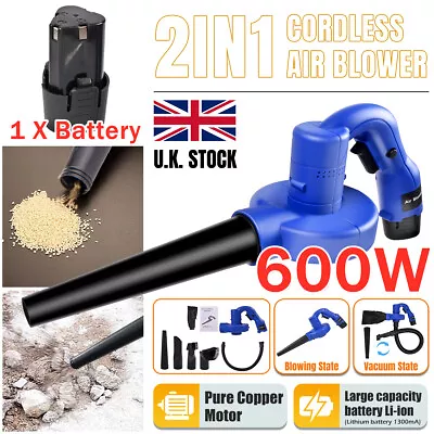 Cordless Air Leaf Blower Garden Snow Dust Electric Suction Vacuum + 1 Battery UK • £17.67