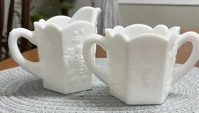 Vintage Westmoreland Milk Glass Paneled Grape Creamer Sugar Set • $20