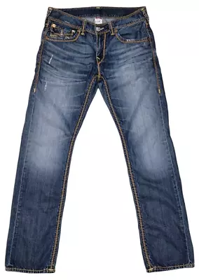 True Religion Mens Jeans Relaxed Straight 32x32.5 Zip Fly Mega T Flaps (35x32.5) • $25
