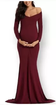 Ecavus S Off Shoulder Maternity Dress Ruffle Trim Maxi Photography Dress Formal • £34.05