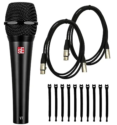 SE Electronics V7 Black Supercardioid Microphone Bundle With 2 XLR Cables/Ties • $99