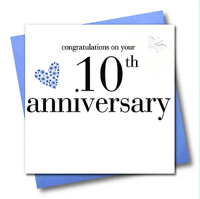 £3.25 • Buy 10th Wedding Anniversary Card, Congratulations, Fabric Butterfly Embellished
