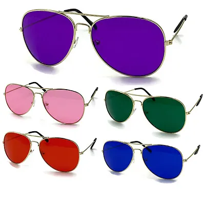 Gold Frame Color Tinted Lens Pilot Men Women Tint Sunglasses Purple Aviator Glas • $10.99