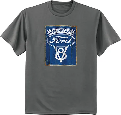 Ford V8 T-shirt Ford T-shirts Ford Motor Company Tin Sign Design Gray T-shirt • $17.95