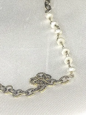 Vintage Sterling Silver 925 Pearl And Chain Necklace W/ Medallion  • $35