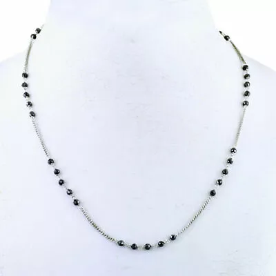 $155 • Buy Black Natural Diamond 925 Silver Chain Necklace Faceted Beads Gift Certified