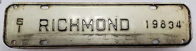 $14.99 • Buy Virginia 1961 CITY Of RICHMOND Virginia License Plate VA
