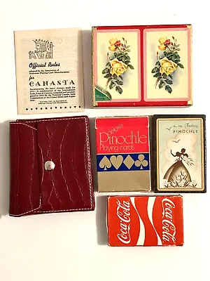 Decks Of Cards VINTAGE Canasta Pinochle Poker Used Vinyl Pouch To Hold Deck • $10.50