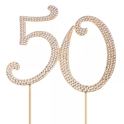Crystal 50th Birthday Cake Topper With Rhinestone Gold Candles-CM • £7.59