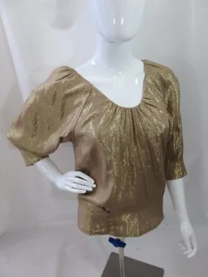 Madison Marcus Gold Silk Shiny Thread Blouse NWT Size XS • $59