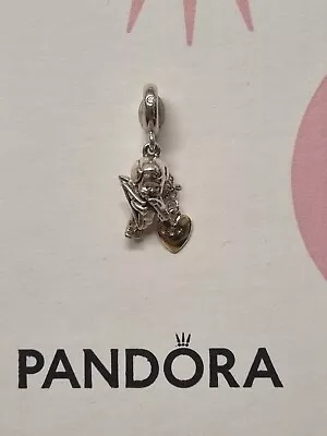 GENUINE PANDORA Cupid & You Dangle Charm - Sterling Silver Gold Shine Love Heart • £15