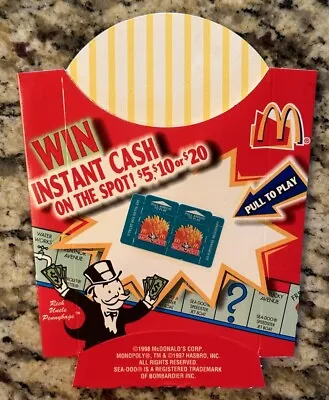 McDonald's 1998 New Unpeeled FRENCH FRY Box MONOPOLY • $24.98